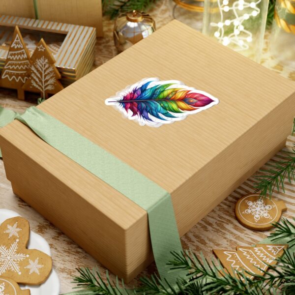 Vibrant Rainbow Feather Kiss-Cut Stickers - Artistic Laptop Decor