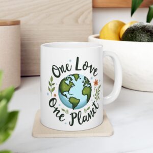 Eco-Friendly Ceramic Mug - One Planet Design, Sustainable Gift, Coffee Cup, Earth Lover Mug, Nature Inspired