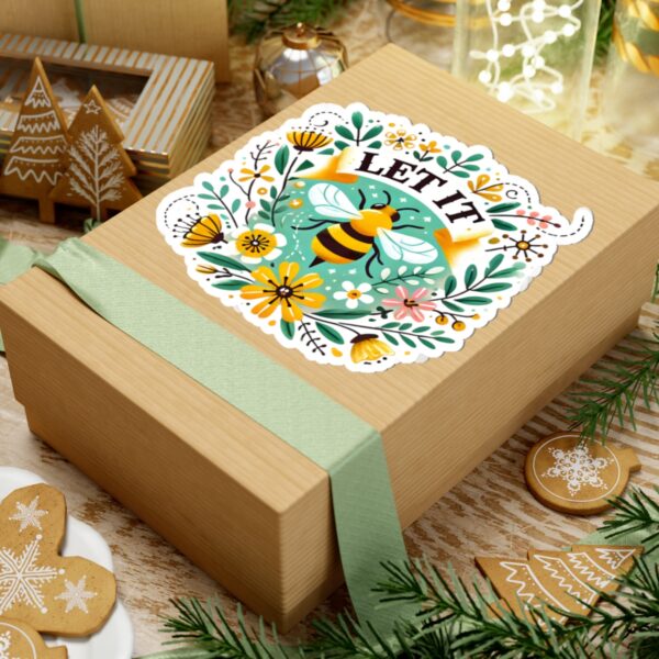 Let It Bee Floral Design - Nature-Inspired Bee and Flowers Art Kiss-Cut Stickers