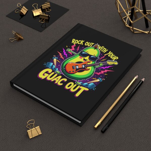 Funny Rock Out With Your Guac Out Hardcover Journal – Avocado Rock ‘n Roll Music Notebook
