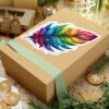 Vibrant Rainbow Feather Kiss-Cut Stickers - Artistic Laptop Decor