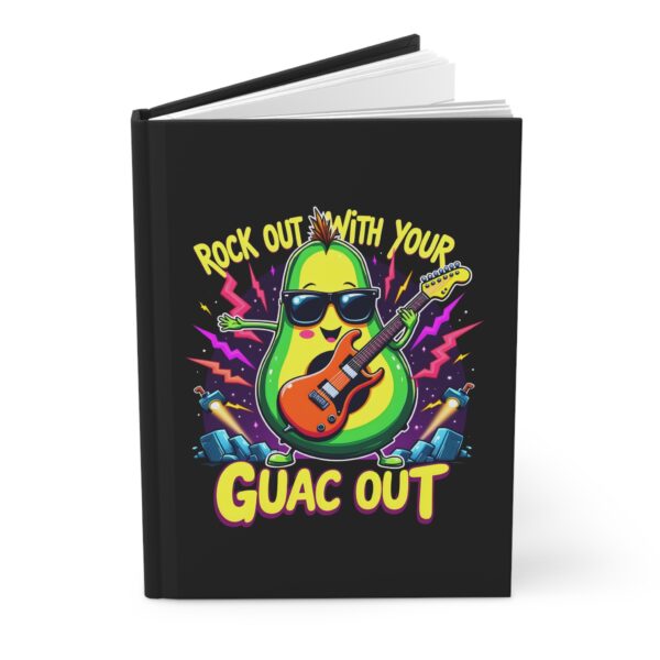 Funny Rock Out With Your Guac Out Hardcover Journal – Avocado Rock ‘n Roll Music Notebook