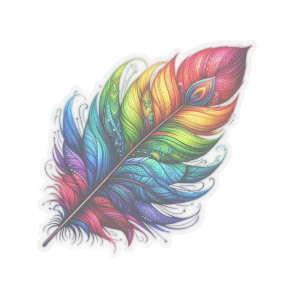 Vibrant Rainbow Feather Kiss-Cut Stickers - Artistic Laptop Decor