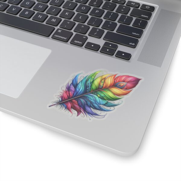 Vibrant Rainbow Feather Kiss-Cut Stickers - Artistic Laptop Decor