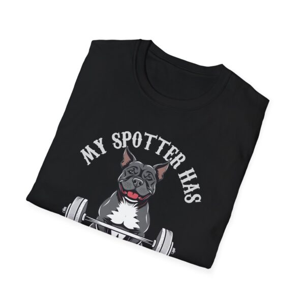 Funny Gym Shirt – "My Spotter Has Four Legs" Workout Motivation for Dog Lovers & Fitness Fans