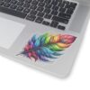Vibrant Rainbow Feather Kiss-Cut Stickers - Artistic Laptop Decor