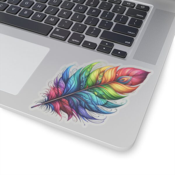 Vibrant Rainbow Feather Kiss-Cut Stickers - Artistic Laptop Decor