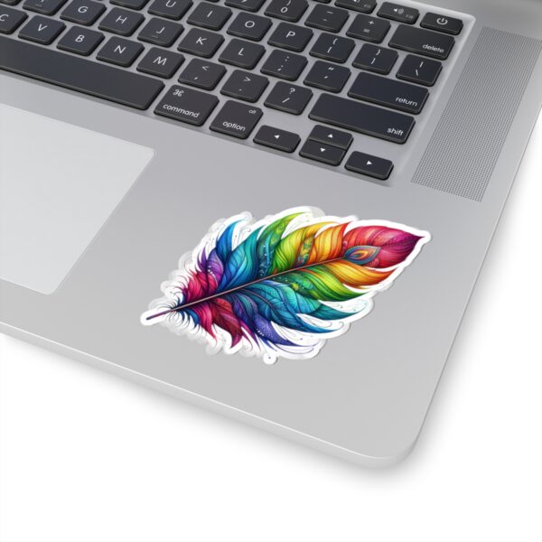 Vibrant Rainbow Feather Kiss-Cut Stickers - Artistic Laptop Decor