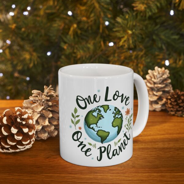 Eco-Friendly Ceramic Mug - One Planet Design, Sustainable Gift, Coffee Cup, Earth Lover Mug, Nature Inspired