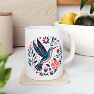 Hummingbird Floral Ceramic Mug - Perfect for Nature Lovers, Tea/Coffee Lovers, Home Décor, Mother's Day, Birthday