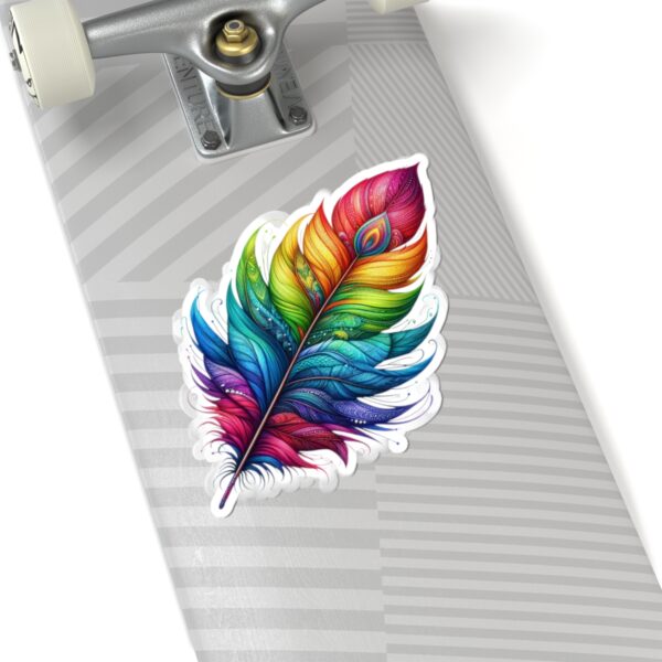 Vibrant Rainbow Feather Kiss-Cut Stickers - Artistic Laptop Decor