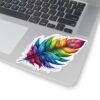 Vibrant Rainbow Feather Kiss-Cut Stickers - Artistic Laptop Decor