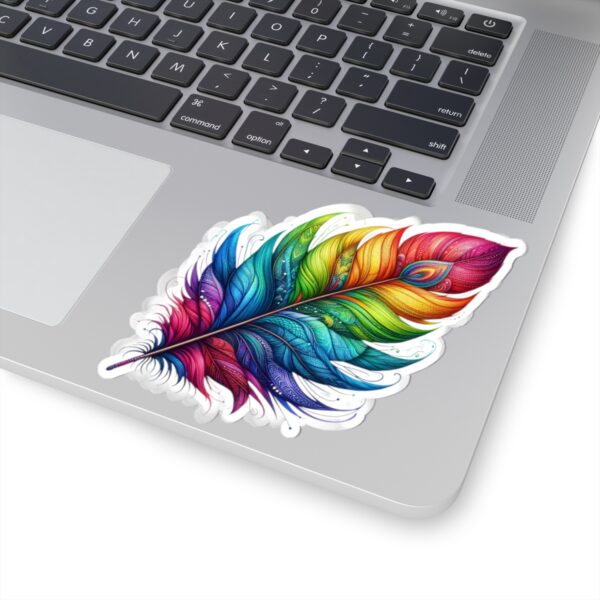 Vibrant Rainbow Feather Kiss-Cut Stickers - Artistic Laptop Decor