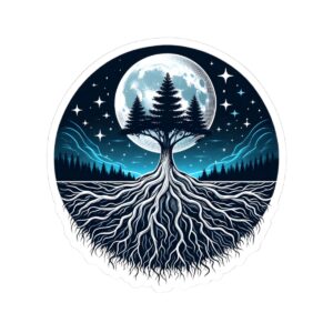 Mystic Tree Moon Kiss-Cut Stickers - Nature-Inspired Vinyl Decals for Laptops & Decor