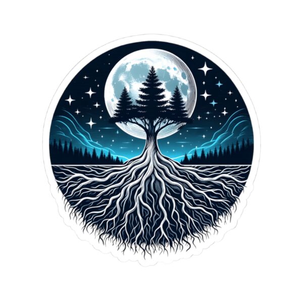 Mystic Tree Moon Kiss-Cut Stickers - Nature-Inspired Vinyl Decals for Laptops & Decor