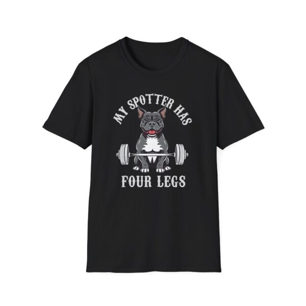 Funny Gym Shirt – "My Spotter Has Four Legs" Workout Motivation for Dog Lovers & Fitness Fans