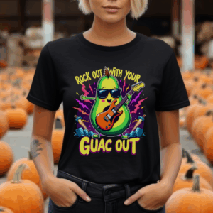 Funny Rock Out With Your Guac Out T-Shirt – Rock 'n Roll Avocado Humor Tee
