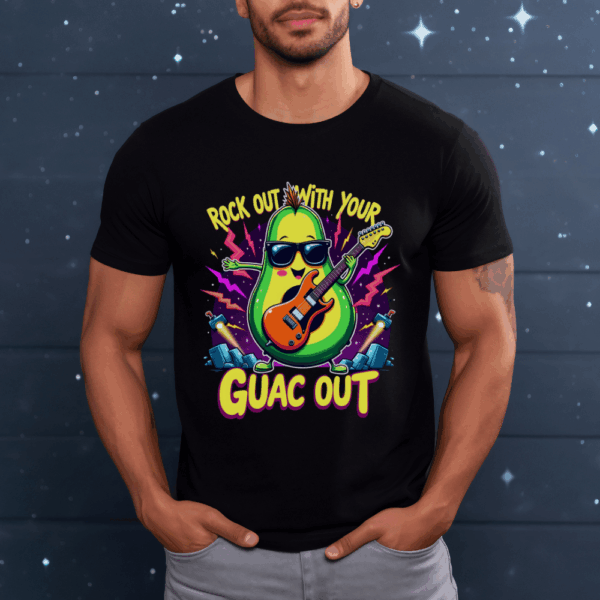 Funny Rock Out With Your Guac Out T-Shirt – Rock 'n Roll Avocado Humor Tee