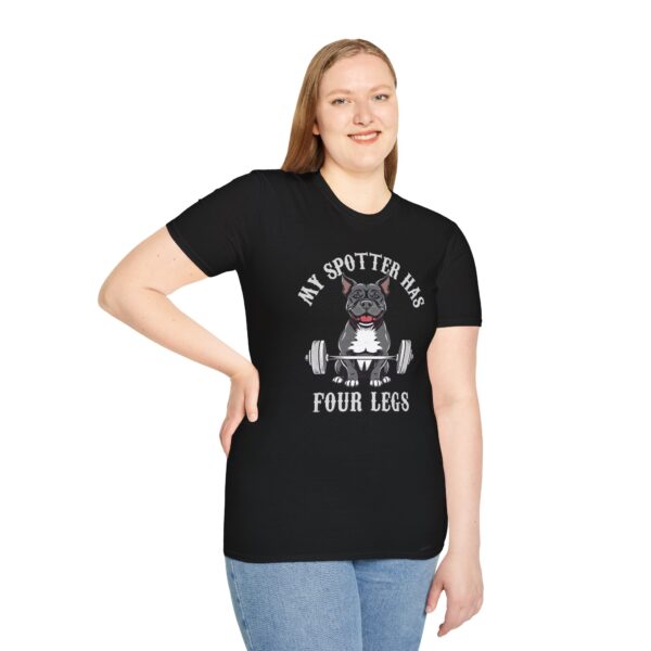 Funny Gym Shirt – "My Spotter Has Four Legs" Workout Motivation for Dog Lovers & Fitness Fans