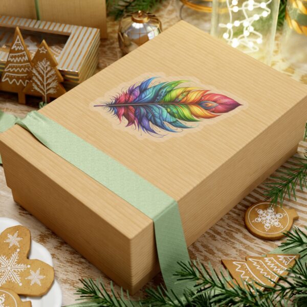 Vibrant Rainbow Feather Kiss-Cut Stickers - Artistic Laptop Decor