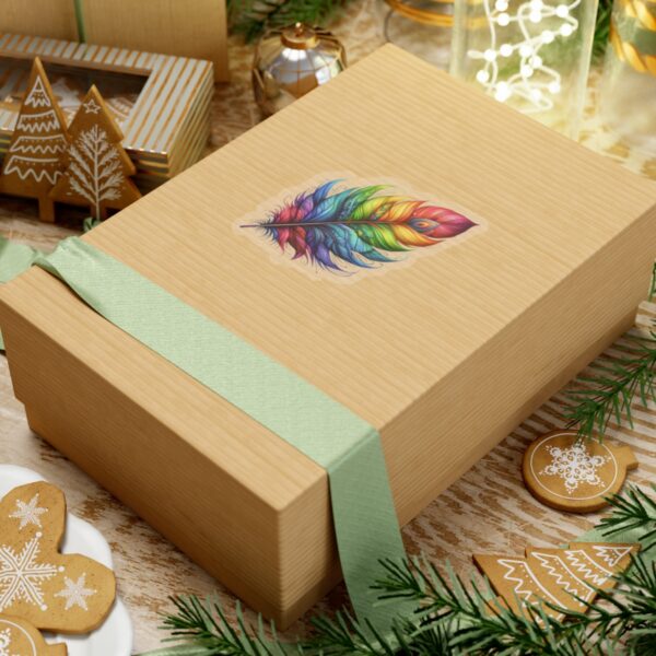 Vibrant Rainbow Feather Kiss-Cut Stickers - Artistic Laptop Decor