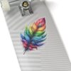 Vibrant Rainbow Feather Kiss-Cut Stickers - Artistic Laptop Decor