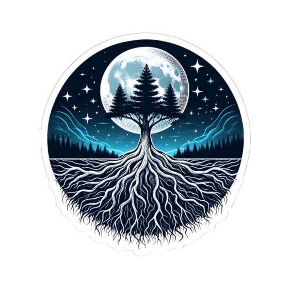 Mystic Tree Moon Kiss-Cut Stickers - Nature-Inspired Vinyl Decals for Laptops & Decor