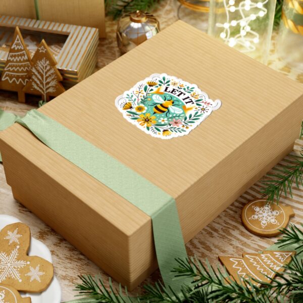 Let It Bee Floral Design - Nature-Inspired Bee and Flowers Art Kiss-Cut Stickers