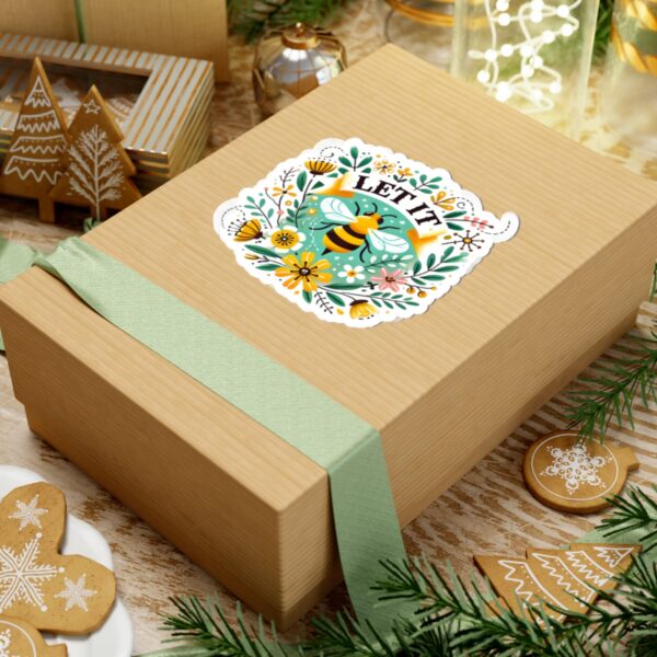 Let It Bee Floral Design - Nature-Inspired Bee and Flowers Art Kiss-Cut Stickers